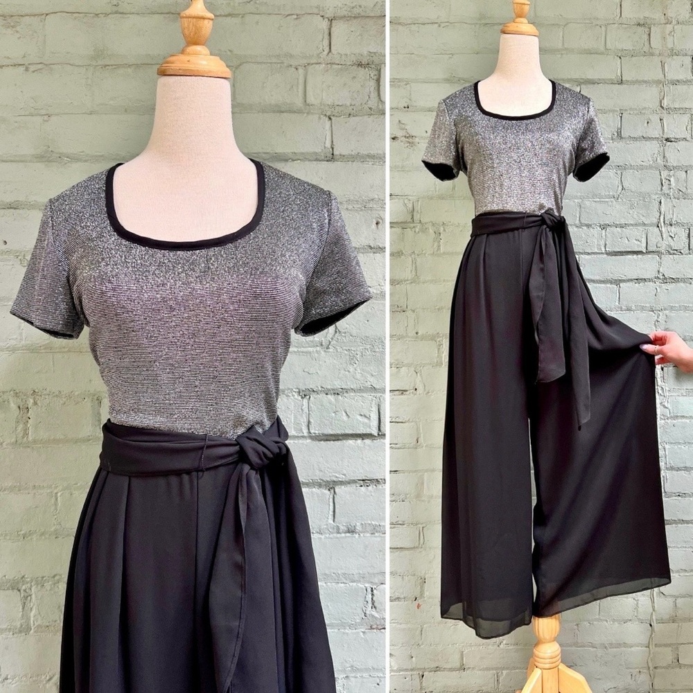 Vintage Black and Silver Wide Leg Jumpsuit